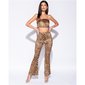 Sexy 2-tlg. Damen Clubwear Set Top und Schlaghose Leopard Braun