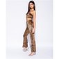Sexy 2 pcs clubwear set tube top + flared trousers leopard brown