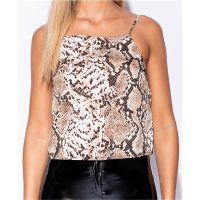 Sexy Damen Cami Spaghettiträger Top mit Schlangenmuster Braun