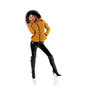 Quilted womens winter jacket with hood and fake fur mustard
