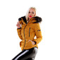 Damen Winter Steppjacke mit Kapuze und Kunstfell Senf