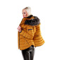 Damen Winter Steppjacke mit Kapuze und Kunstfell Senf