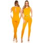 Elegant sleeveless overall jumpsuit with gold-coloured buckle mustard 