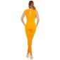 Eleganter ärmelloser Overall Jumpsuit goldene Schnalle Senf