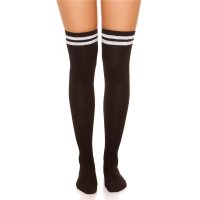Opaque womens overknee stockings with stripes black