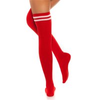 Opaque womens overknee stockings with stripes red