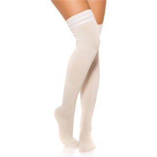 Opaque womens overknee stockings with stripes creme-white