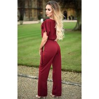 Womens batwing jumpsuit with wide leg incl. belt wine-red