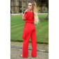 Womens batwing jumpsuit with wide leg incl. belt red UK 6