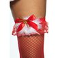 Sexy suspender fishnet stockings Christmas marabou plumes red Onesize