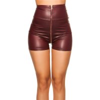 Damen High Waist Wetlook Shorts mit Reißverschluss...