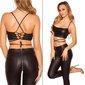 Sexy womens strappy crop top wet look with lacing black