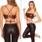 Bauchfreies Wetlook Damen Träger-Top mit Schnürung Bordeaux