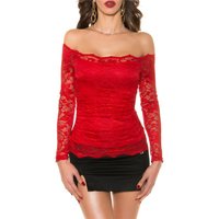 Sexy Damen Off Shoulder Shirt aus Spitze Latina-Style Rot