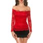 Sexy womens off-the-shoulder lace shirt Latina style red