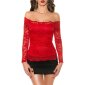 Sexy Damen Off Shoulder Shirt aus Spitze Latina-Style Rot