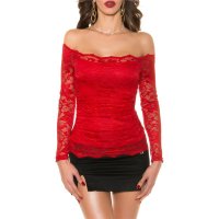 Sexy womens off-the-shoulder lace shirt Latina style red...