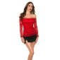 Sexy womens off-the-shoulder lace shirt Latina style red UK 12 (M)