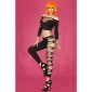 Sexy 2-tlg Damen Gogo-Set mit Rissen Shirt + Leggings Schwarz