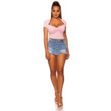 Sexy womens short-sleeved shirt in bolero look pink