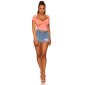 Sexy womens short-sleeved shirt in bolero look coral