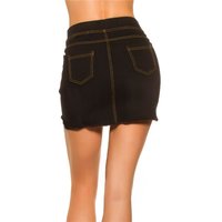 Womens stretch jeans miniskirt with frayed hem black