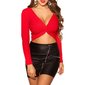 Long-sleeved womens cropped shirt in wrap look red