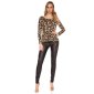 Womens long sleeve shirt with animal print leopard look beige