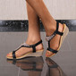Womens strappy sandals summer shoes wedges with rhinestones black