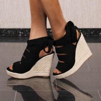Womens velour platform sandals with bast wedge heel black...