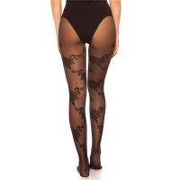Sexy womens tights with floral pattern black