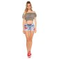 Sexy Damen Jeans Shorts Stretch Hotpants mit Blumen Blau