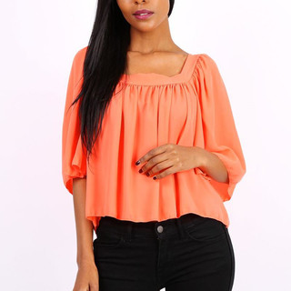 Halbtransparentes Damen Chiffon Shirt Halbarm Neon Orange