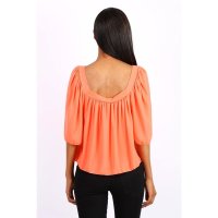 Halbtransparentes Damen Chiffon Shirt Halbarm Neon Orange