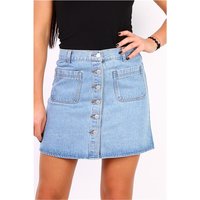 Skinny womens jeans skirt with button front blue