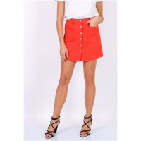 Skinny womens jeans skirt with button front coral