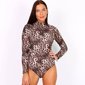 Sexy womens long-sleeved bodysuit animal print leopard look brown