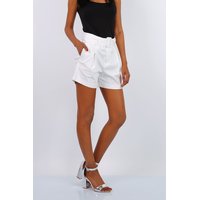 Casual womens summer high waist shorts incl. belt white