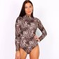 Sexy womens long-sleeved bodysuit animal print leopard look brown UK 10 (S)