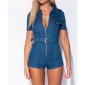 Sexy Damen Hotpants Overall Stretch Jeans Playsuit Blau 34 (XS)