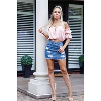 Damen Destroyed Jeans Minirock mit ausgefranstem Saum Blau