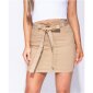 Trendy womens paperbag skirt jeans miniskirt with belt beige