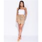 Trendy womens paperbag skirt jeans miniskirt with belt beige