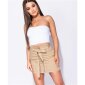 Trendy womens paperbag skirt jeans miniskirt with belt beige