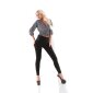 Womens striped chiffon blouse in wrap look black-white