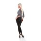 Womens striped chiffon blouse in wrap look black-white