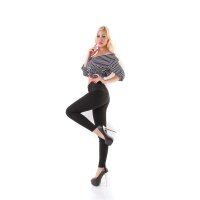 Skinny womens trousers treggings with elastic waistband black