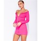 Sexy off-shoulder bodycon minidress with zip front fuchsia