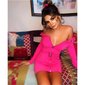 Sexy off-shoulder bodycon minidress with zip front fuchsia