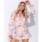 Short womens jumpsuit summer playsuit with flowers pink